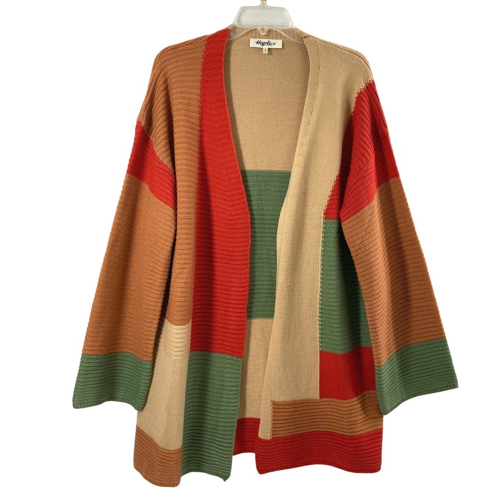 Haptics Cardigan Women Small Colorblock Patchwork Knit Boho Sweater Earthy Layer